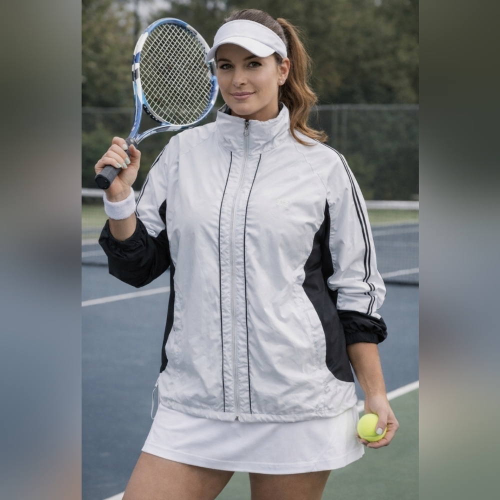 Wilson Brand Windbreaker Lightweight Tennis Jacket White & Black Women's 1X